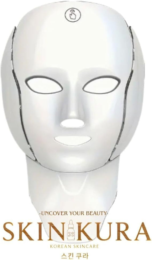 Skinkura LED Neck Mask showing full face and neck coverage with light therapy