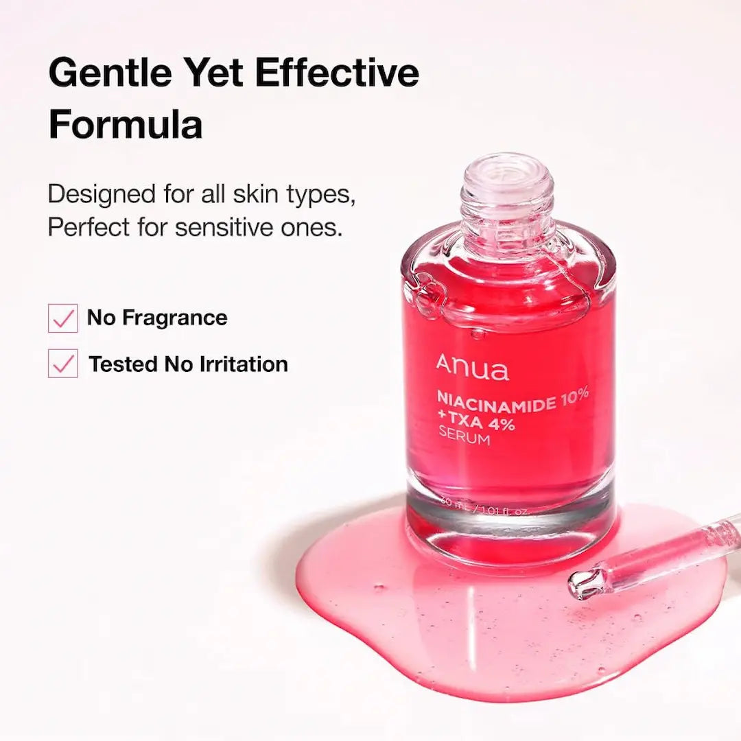 Application of Anua Niacinamide 10% + TXA 4% Serum – targeting hyperpigmentation and uneven skin tone